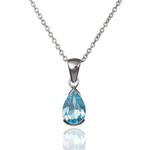 Topaze bleue naturelle serti de lunette ovale en argent sterling collier à breloques en forme de larme pour femmes bijoux de cadeau d'anniversaire romantique - Product Image 1
