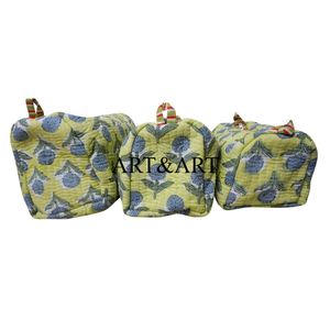 Ensemble de 3 sacs en coton matelassé tendance, imprimé, fermeture éclair, pour filles et femmes, résistant à l'eau, écologique, grand rangement, cosmétique - Product Image 2