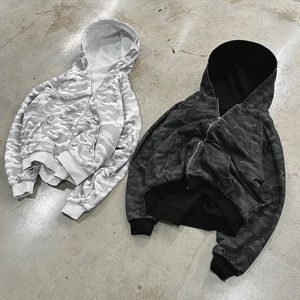 Sweat à capuche réversible pour homme en molleton français imprimé intégral camouflage, 100% coton, impression DTG, fermeture éclair - Product Image 1