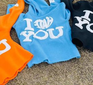 Custom Drop Shoulder Puff Print Hombres Sudaderas con capucha de gran tamaño recortada Raw Hem Street Wear 3D Puff Print Sudadera con capucha para hombres y mujeres - Product Image 4