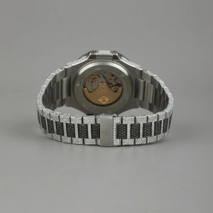 Montre carrée en verre platine noir et blanc pour homme, bijoux hip-hop en argent sterling 925 glacé, bracelet en or blanc clarté VVS - Product Image 4