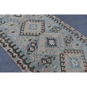 Alfombra Kilim Vintage azul Beige 5,3X10,1 pies, obra maestra turca clásica, lana, tejido plano, respaldo de yute, patrón de retazos para adolescentes - Product Image 5