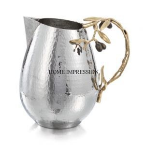 Pot en métal poli brillant de finition de couleur argentée avec le pichet de vin de poignée de conception de fantaisie plaqué or de haute qualité - Product Image 4