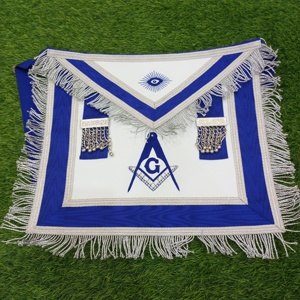 TABLIER MAÇONNIQUE MAÎTRE MAÇON AVEC COLLIER EN CHAÎNE MÉTALLIQUE ET BIJOU ARGENT BRODÉ À LA MAIN - Product Image 6