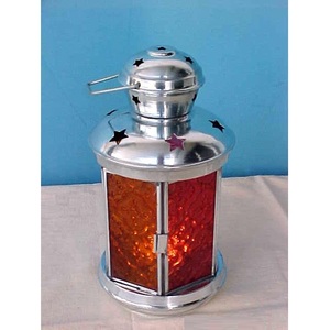 <b>Silver</b> Metal & Red Glass Tealight <b>Lantern</b> for Home Decoration - Product Image 1