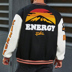 แจ็กเก็ตเบสบอลมหาวิทยาลัยสีตัดกันทรงหลวมสำหรับผู้ชายดีไซน์ใหม่ล่าสุดสวมใส่ง่าย - Product Image 2