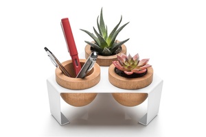 <b>Succulent</b> Planter Wood <b>Plant</b> <b>Pot</b> White Metal Stand Home Office Decor <b>Plant</b> Holder <b>for</b> Desk <b>Plant</b> Display European Home Accent - Product Image 2