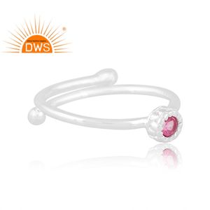 แหวนพลอยบุษราคัมสีชมพูธรรมชาติเงินแท้ปรับขนาดได้ - Product Image 3