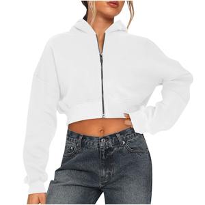 Top qualité confortable doux 80% coton 20% polyester polaire doublé sweats à capuche pour femmes Logo personnalisé à manches longues sweat à capuche zippé - Product Image 2
