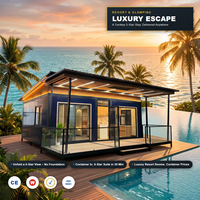 Hôtel Conteneur Extensible pour Station Balnéaire, Villa de Plage Modulaire Préfabriquée 40 pieds avec Terrasse Vue Océan, Montage Rapide