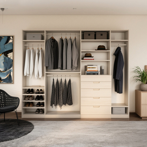 Armoire ouverte BALOM personnalisée, style moderne minimaliste sans portes, en bois massif, dressing pour chambre à coucher - Product Image 3