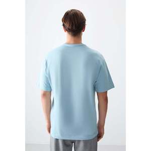 T-shirt basique pour homme Air Jones bleu clair 100% coton, épais, doux, texturé, coupe ample - 88353 - Product Image 5