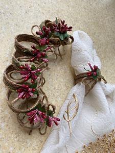 แหวนผ้าเช็ดปากปอกระเจาพร้อมดอกไม้สีแดงสำหรับตกแต่งโต๊ะรับประทานอาหารในชีวิตประจำวันการเฉลิมฉลองและของขวัญที่สวยงามใช้จากอินเดีย - Product Image 2