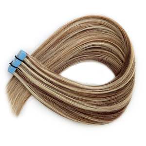 Extensions de cheveux humains Remy lisses # Mélange blond platine brun moyen 6/60 - Product Image 1