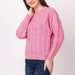 Pull-over décontracté élégant pour femme en cachemire 100% anti-boulochage avec texture tricotée plate chaude et logo frontal - Product Image 3