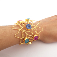 Bracelet manchette texturé en plaqué or de créateur Géode multicolore Cristal Druzy Bracelet manchette mode réglable taille libre