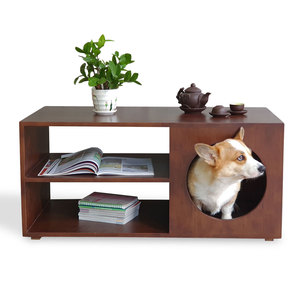 Modern Wooden <b>Sofa</b> <b>Table</b> with Pet House 100x50x45cm Rubber Wood TT68253 - Product Image 1