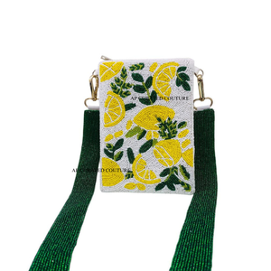 Nouveaux sacs à bandoulière bohèmes élégants entièrement perlés en forme de feuille, sacs à main perlés faits à la main, sacs pour téléphone portable avec fermeture éclair, en crêpe pur, multi-usages, capacité moyenne - Product Image 3