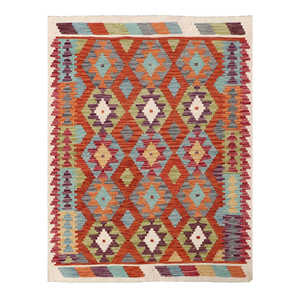 Alfombra Kilim de Maimana, Afganistán, 199 x 152 cm, Alfombra Afgana Tradicional Hecha a Mano - Product Image 1