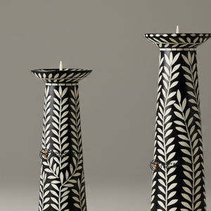 Indian Supplier <b>Offers</b> Handmade Black Bone Inlay Candle Holder Set Floral Pattern Decorative Candlestick - Product Image 6