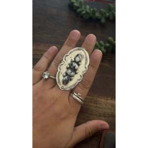 Navajo Crafted <b>Adjustable</b> Sterling Silver <b>Ring</b> with White Buffalo & Natural Stone Bezel Set Everyday Wear - Product Image 2