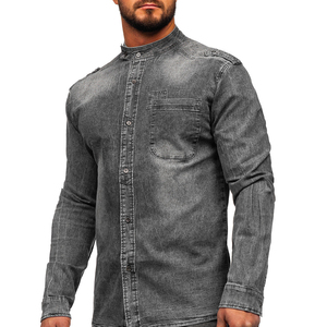 เสื้อผู้ชายกางเกงยีนส์คอปกผ้าฝ้ายสีพื้นเสื้อยีนส์ลำลองผ้าเดนิมสำหรับผู้ชายผู้จัดจำหน่ายแบบมืออาชีพ - Product Image 3