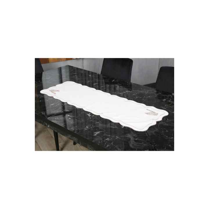 Runner Leaf Embroidered Linen Effect (Cream Glitter)