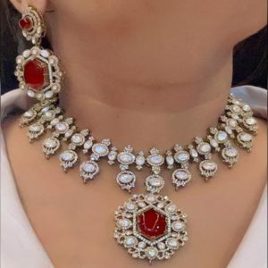 ชุดสร้อยคอเพชรโมอิสชุบทองคู่ชุดต่างหูสำหรับผู้หญิงเครื่องประดับออกแบบสำหรับงานแต่งงานและงานปาร์ตี้ - Product Image 1