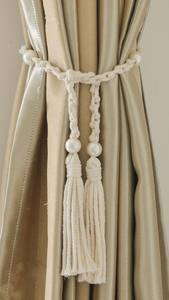 Sujetadores de cortinas de macramé, cuerda de algodón natural bohemia tejida a mano, sujetadores de cortinas con perlas - Product Image 4