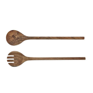 High Fashion Designer Spiral Handle Acacia Wood <b>Spoon</b> and Fork Set Wooden <b>Salad</b> Servers with Long Handle Kitchen Accessories - Product Image 2