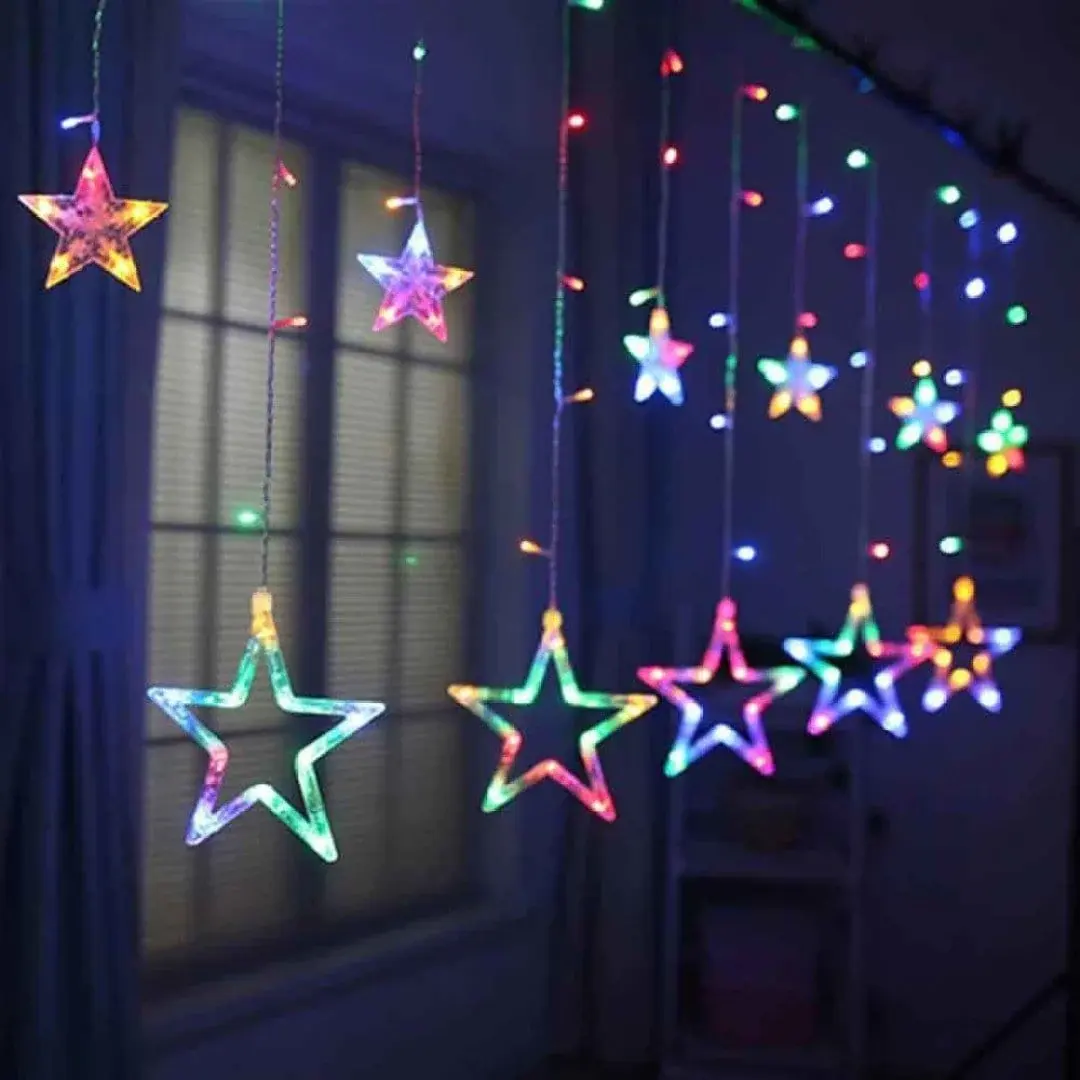 Renkli LED cliveyıldız perde peri ışık dize ışıkları ile 12 yıldız ve 138 LED, 8 modları için ışıkları DIWALI/noel