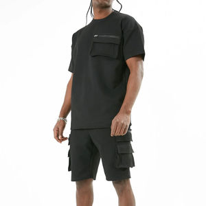 Última moda de verano, conjuntos cortos informales para hombre, camiseta y pantalones cortos con cintura elástica, estampado de Color sólido, conjuntos de verano de diseño personalizado - Product Image 5