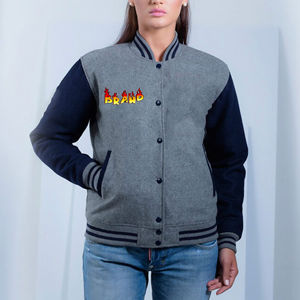 Veste universitaire pour femmes surdimensionnée, best-seller, vêtements décontractés d'hiver, 2 tons, logo personnalisé, épaules tombantes, veste universitaire pour femmes - Product Image 1