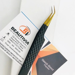 Pinzas de extensión de pestañas de ángulo de 45 grados de etiqueta privada punta de fibra agarre de diamante pinzas de pestañas de acero inoxidable sostenibles fuertes - Product Image 6