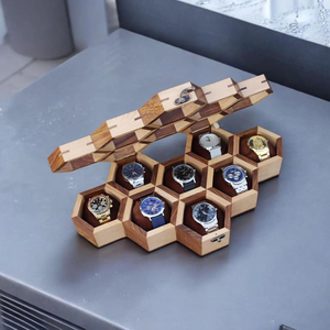 Organisateur de boîte de montre à 8 fentes fait à la main en palissandre boîte de montre en nid d'abeille organisateur de bijoux - Product Image 3