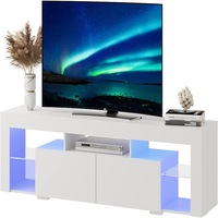 Lemari Kabinet Ruang Tamu Modern High Gloss Terlaris dengan Lampu LED Biru, Penyimpanan Tersembunyi, Meja TV Konsol Media Modern