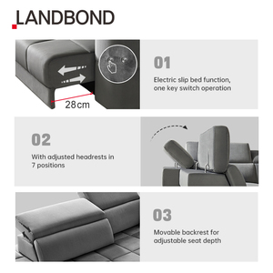 Divano Letto Multifunzione di Lusso in Tessuto Grigio, Moderno a Forma di L, Elettrico, per Soggiorno di Villa - Product Image 5