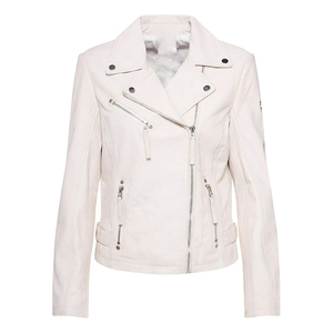 Chaqueta de Motocicleta de Piel de Oveja Genuina Hecha a Medida de Primera Calidad para Mujer, con Cremallera, Diseño Estampado Sólido, Resistente al Viento, Elegante, para Invierno - Product Image 1