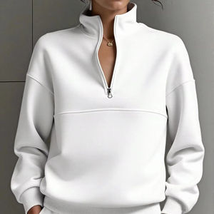 Sweat-shirt à capuche en molleton de couleur unie à demi-fermeture éclair d'hiver pour femmes personnalisées épais et chaud avec des caractéristiques coupe-vent respirantes - Product Image 1