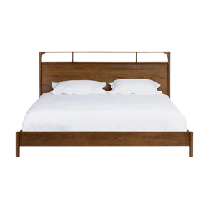 โครงเตียงไม้สักทันสมัยพร้อมที่เก็บของสำหรับห้องนอนใหญ่และห้องพักโรงแรม หัวเตียงแบบแผ่นเรียบและฐานแบบมีร่อง - Product Image 1