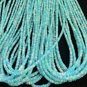 Perles de pierres précieuses semi-précieuses en opale d'Éthiopie bleue aquamarine naturelle lisses de 3 mm et 4 mm, en forme de rondelle, pour la fabrication de bijoux, vente en gros - Product Image 1