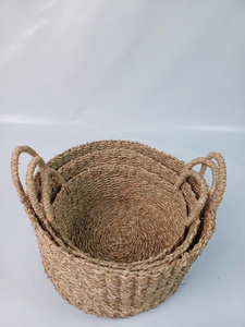 Set of 3 Round Woven Seagrass Decorative <b>Storage</b> <b>Baskets</b> - Product Image 4