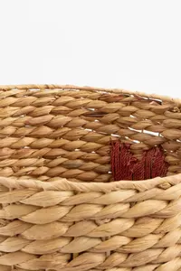 Handmade Embroidery Water <b>Hyacinth</b> Weave Storage <b>Basket</b> With Handles New Design Woven <b>Basket</b> With Heart Embroidery From Vietnam - Product Image 3