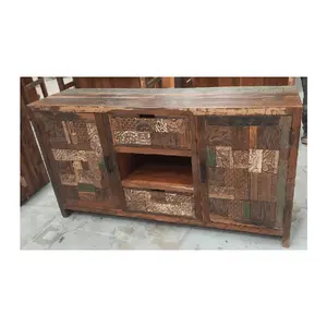 Offre Spéciale en bois 2 portes 2 tiroirs ancien bloc sculpté meuble TV fournisseur de meubles en bois récupéré bois Antique intérieur Fu