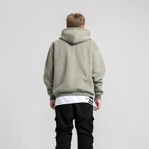 Sweat à capuche court Boxy vintage poids lourd pour homme, pull vierge Streetwear oversize délavé à l'acide pour l'hiver teint en plaine - Product Image 2