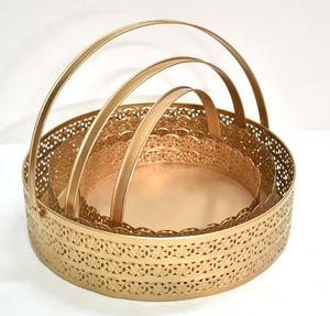 Organisateur de stockage d'aliments rond doré Corbeille à fruits décorative Corbeille à oeufs en fil métallique Bols à pain en plastique - Product Image 3