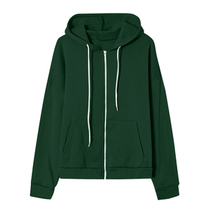 Sweats à capuche pour femmes de couleur unie fermeture éclair logo personnalisé pull à capuche manches longues tissu éponge français coton sweats à capuche pour femmes - Product Image 1