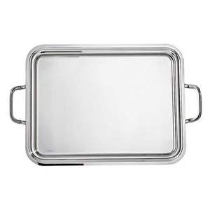 Bandeja de servicio de acero inoxidable con estilo antiguo y detalles elegantes, perfecta para la mesa de comedor de lujo. - Product Image 1