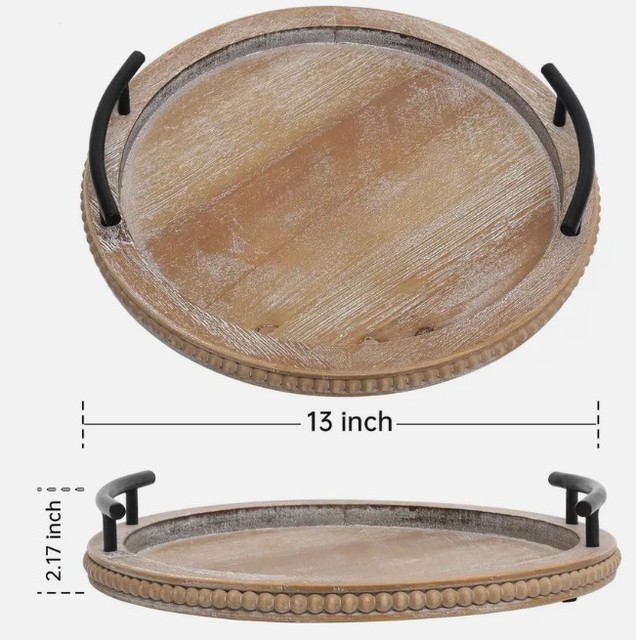 FURBISH HOME DECOR Modern Single-Tier Square Wooden Tray Polished Finish Metal Handle Multifunction Portable Easy Clean Kitchen