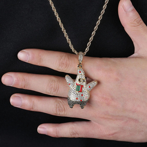 Collar con Personaje de Dibujos Animados con Incrustaciones de Moissanita Cúbica, Chapado en Oro y Plata, Acero Inoxidable, Joyería Hip Hop para Hombre y Mujer - Product Image 2